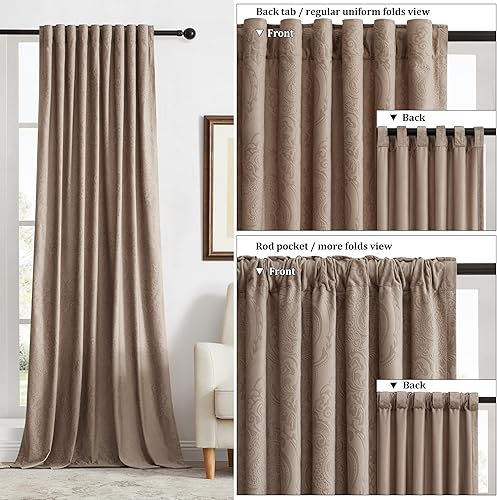 Miniatura 4 de GIGIZAZA Cortinas de terciopelo gris pardo de 63 pulgadas de largo para sala de estar, 2 paneles de cortinas bohemias de lujo con estampado de