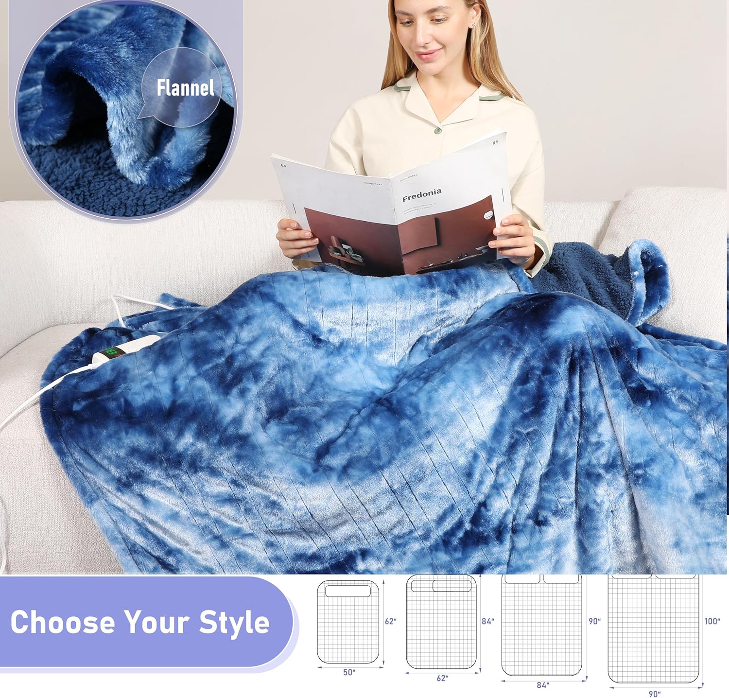 Electric Heated Blanket Throw 50''x60''Size Faux Fur Heating Blanket 10 Heating Settings, 1-8h Timer & Overheat Protection, Machine Washable, Soft Flannel and Sherpa Full Body Warmth - Image 3