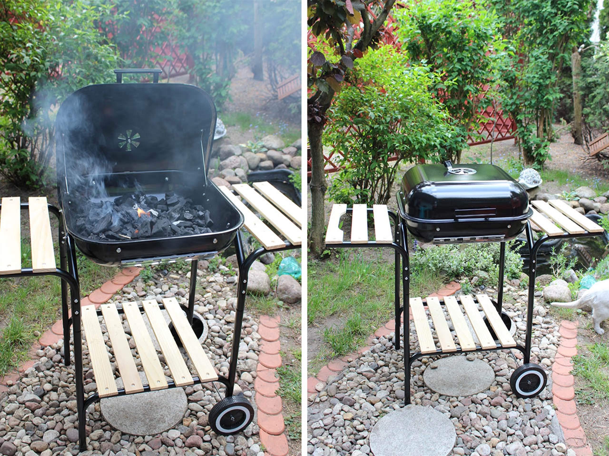 GrillMaster Kohlegrill EmaBend GM3000 + Gebläse, Gartenbau, Karbon, Mit Rollen, Holzböden