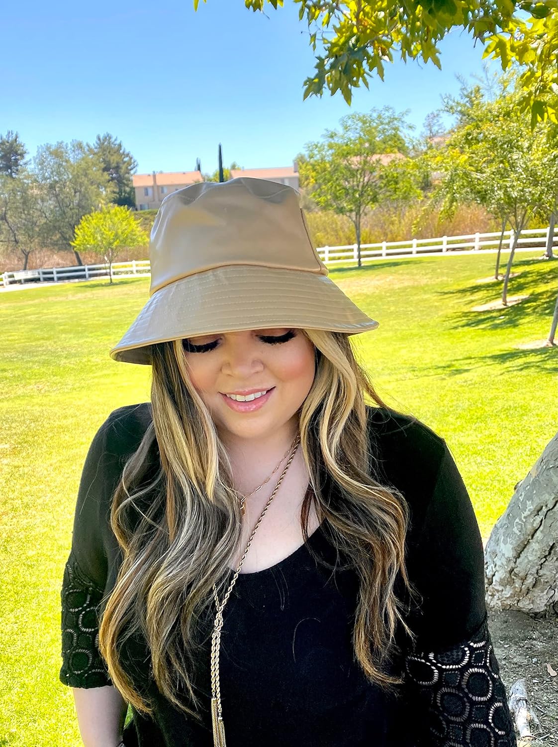 Sunset Bucket Hat Waterproof for Women Fits XLarge Heads 100% Leather Foldable Lightweight UPF 50+ Black