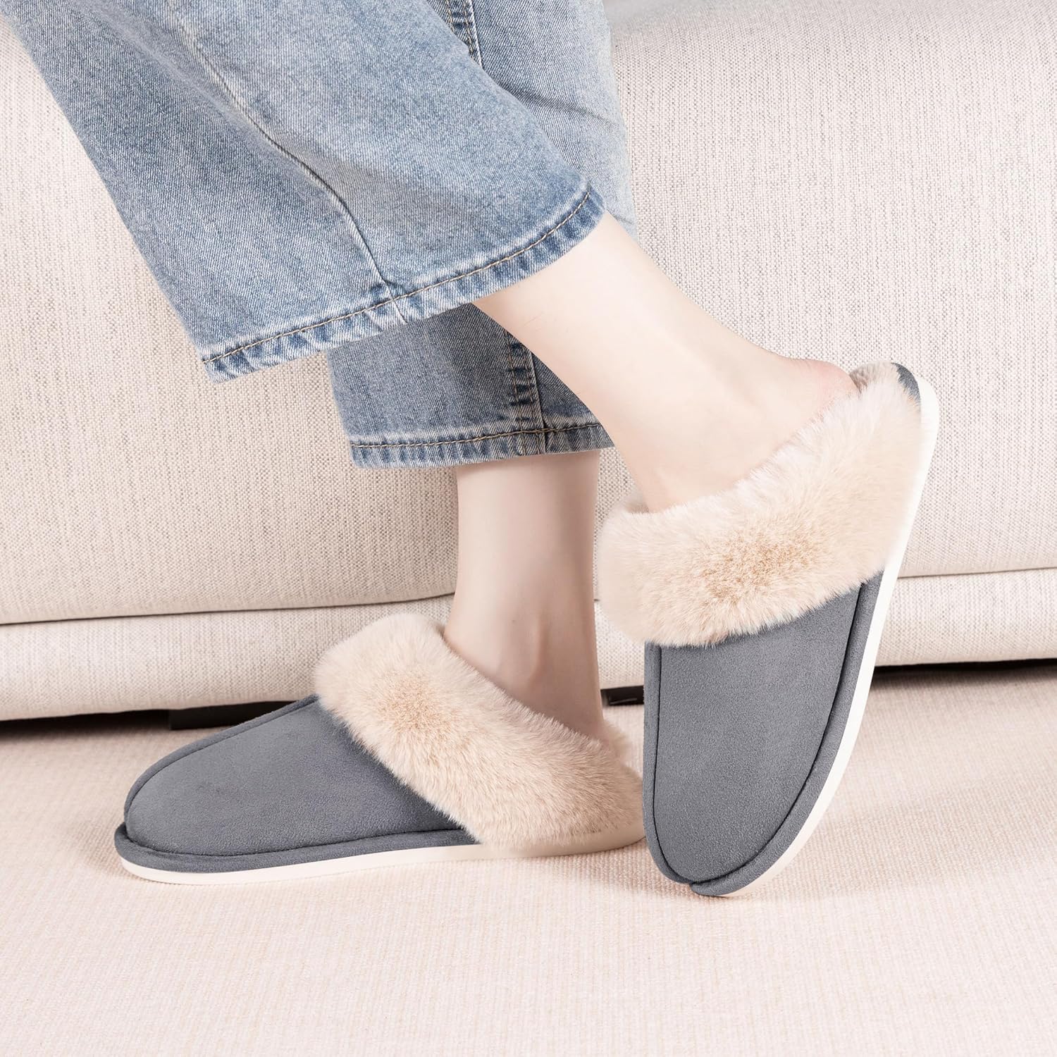 Metog Women's House Slippers Fluffy Soft Warm Slip On Bedroom Shoes Anti-Skid Cozy Plush for Indoor Outdoor - Image 2