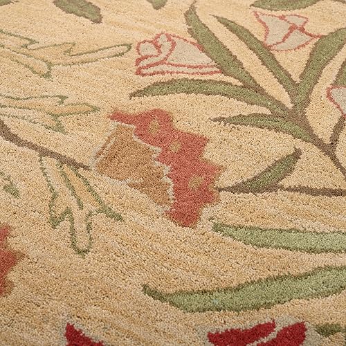 Miniatura 8 de Alfombra de lana hecha a mano con diseño floral Adeline BeigeBlue Tulipanes para sala de estar, dormitorio y cocina (multicolor, 8 x 5 pies)