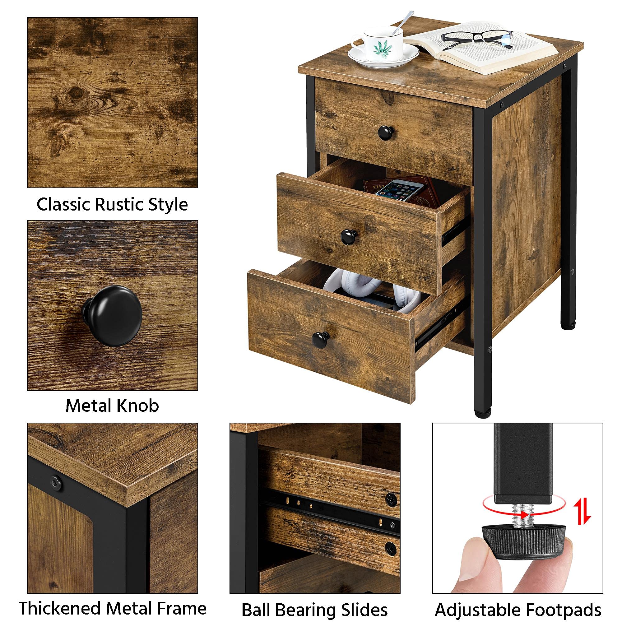 Yaheetech End Tables, Nightstand, 3Drawer Side Table, Vertical Dresser