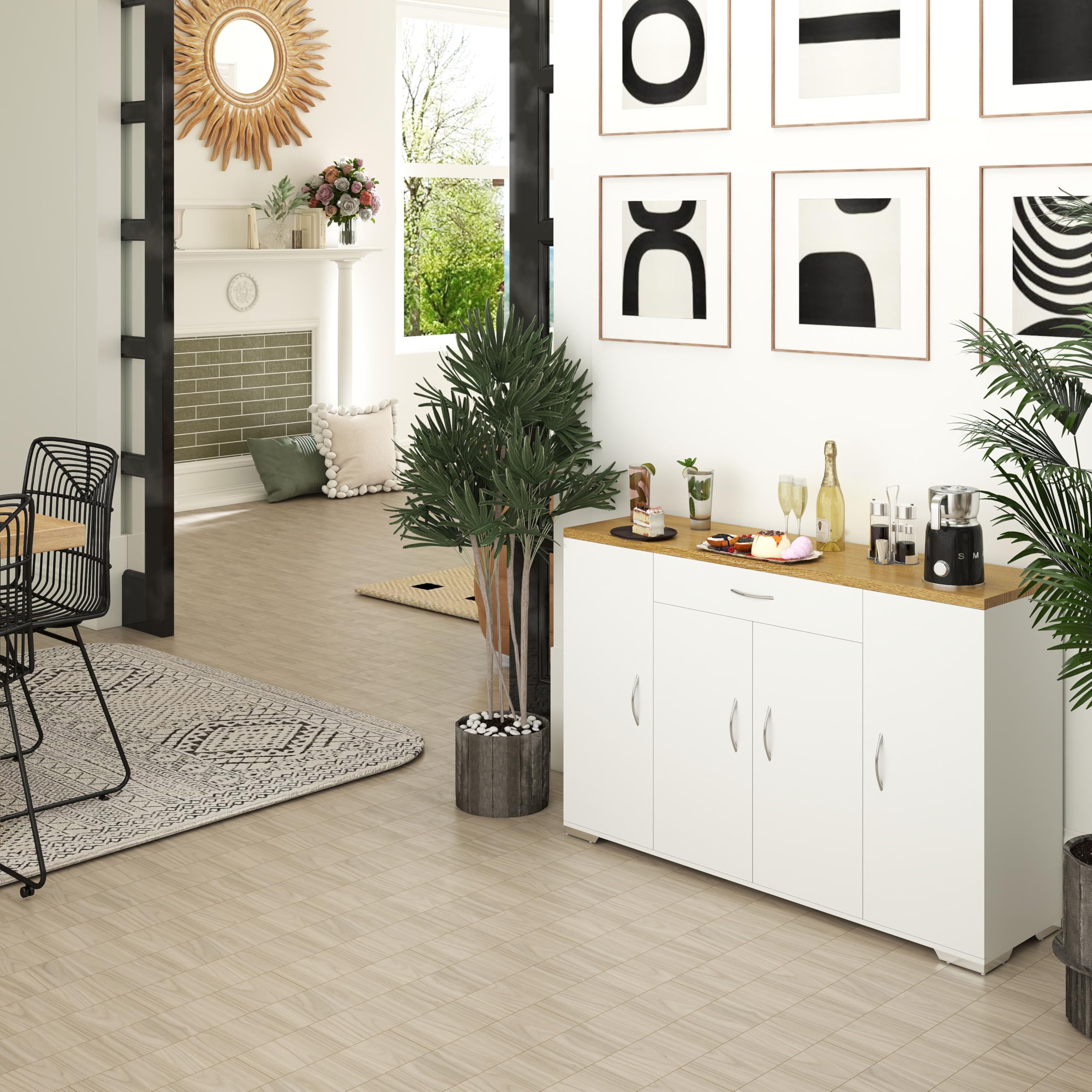 hitsuki Buffetschrank Sideboard Küche Weiß 110 x 30 x 70 cm Küchenschrank mit Arbeitsplatte Schublade und 4 Türen Küchenunterschrank 30 cm tief für Küche Esszimmer Wohnzimmer