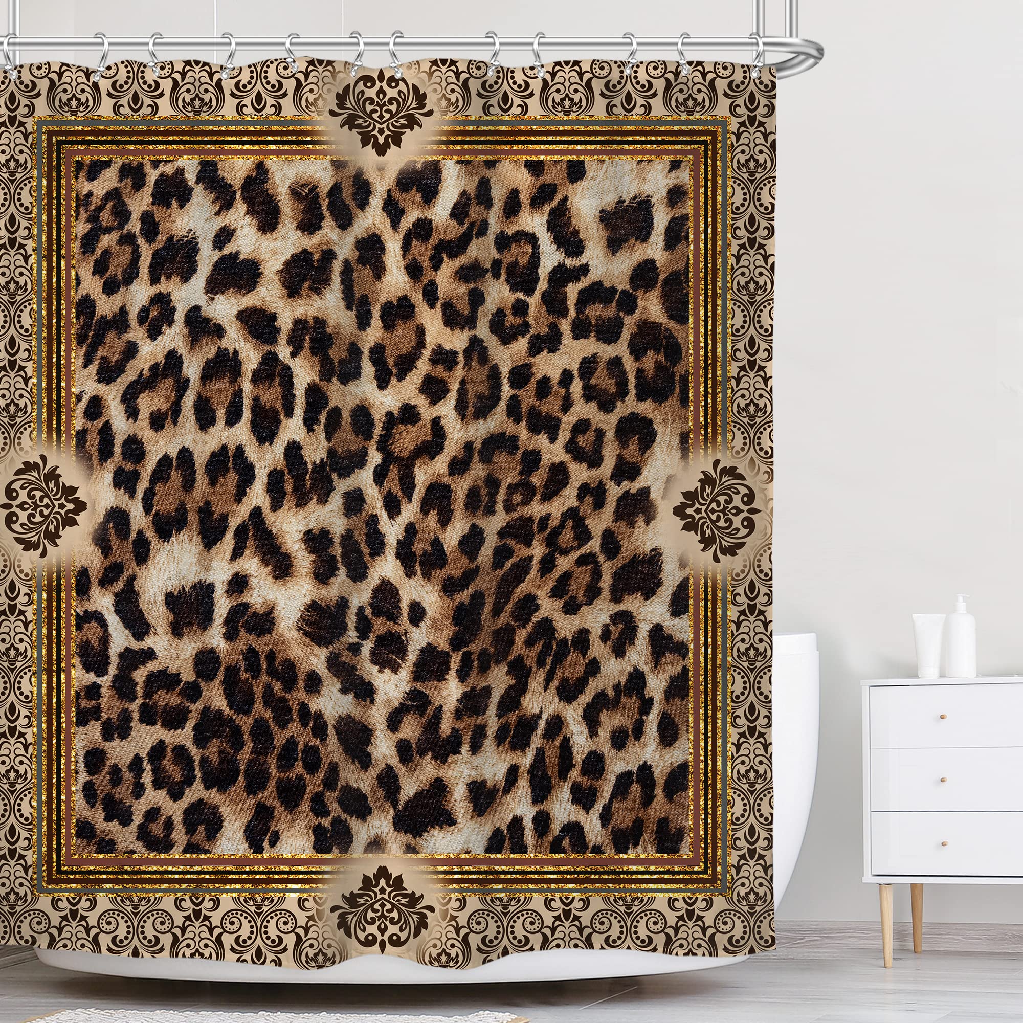 LIGHTINHOME Duschvorhang Leopardenmuster 152x183 Cm – Polyester, Mit 12 Haken, Safari-Design