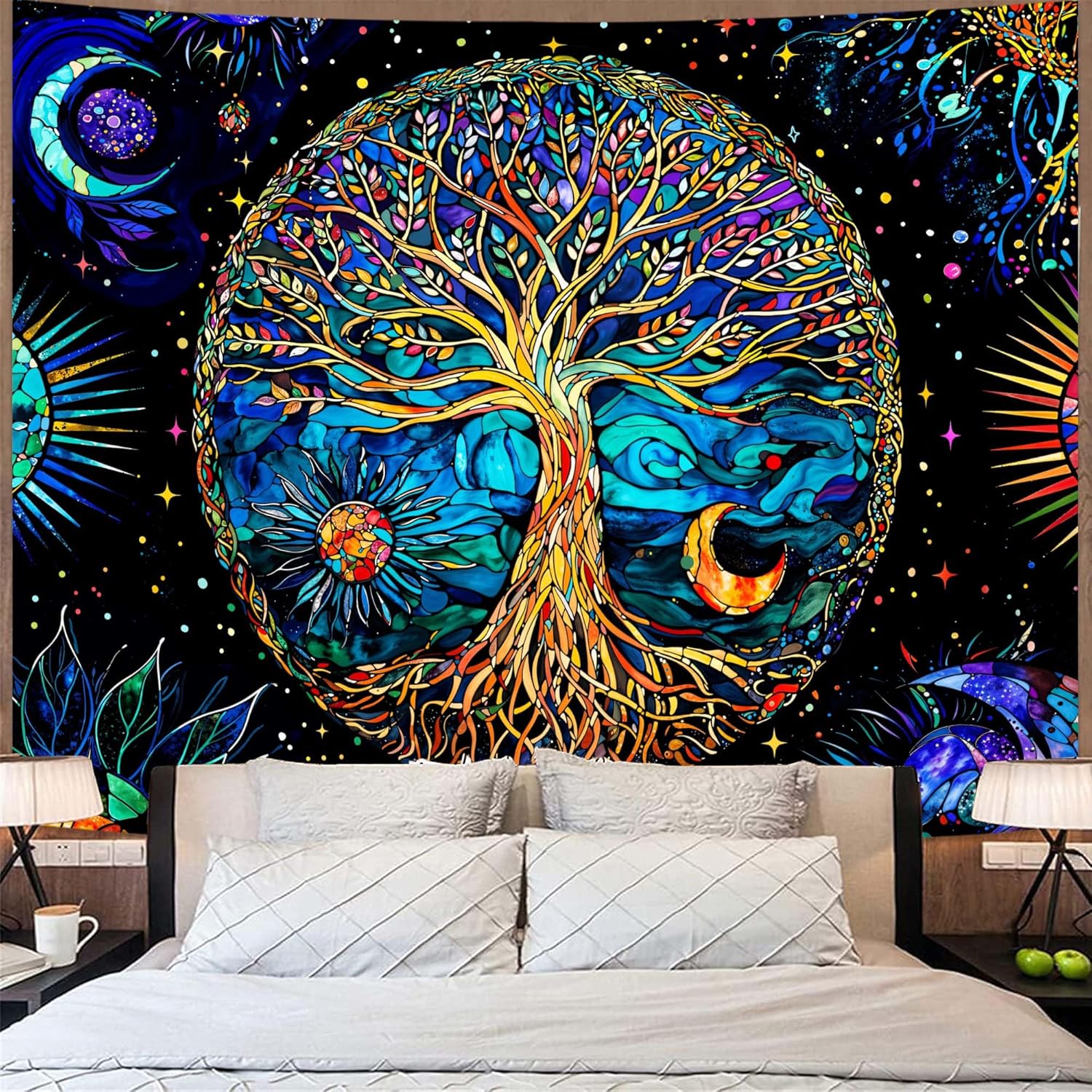 Spenlife Stained Glass Tree of Life Tapestry Fantasy Tapestry for Bedroom Colorful Tapestries Wall Hanging Bedroom Living Room Wall Art and Home Decor 70x90