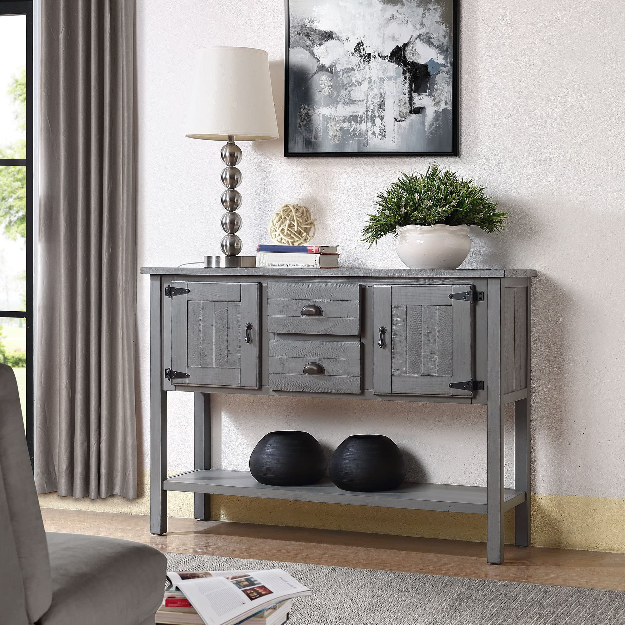 Merax Farmhouse Sideboard Buffet Cabinet in Antique Gray
