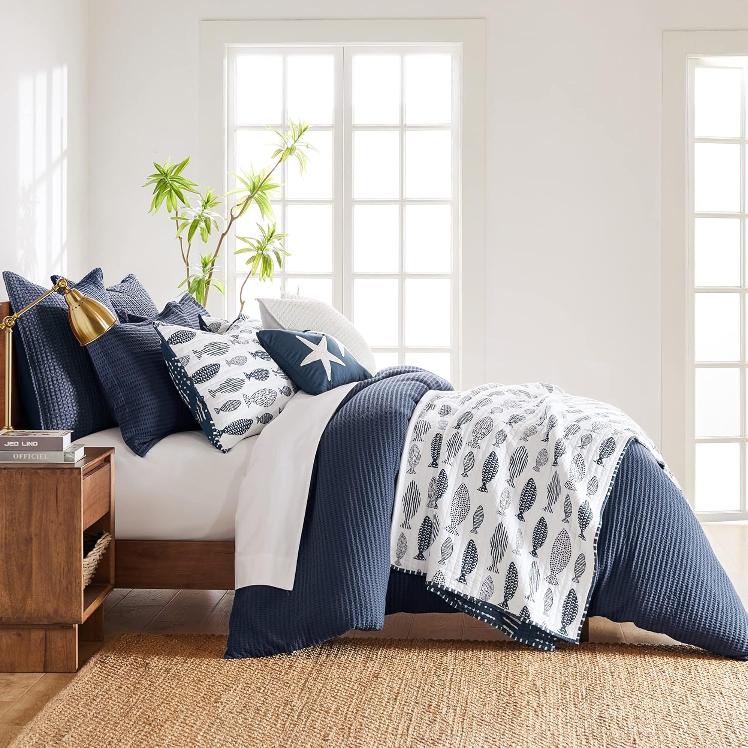 Levtex Home - Bakio Quilt Set - Full/Queen Quilt + Two Standard Pillow Shams - Contemporary Coastal in Navy and White - Quilt Size (88x92in.) and Pillow Sham Size (26x20in.) - Reversible - Cotton - Image 2