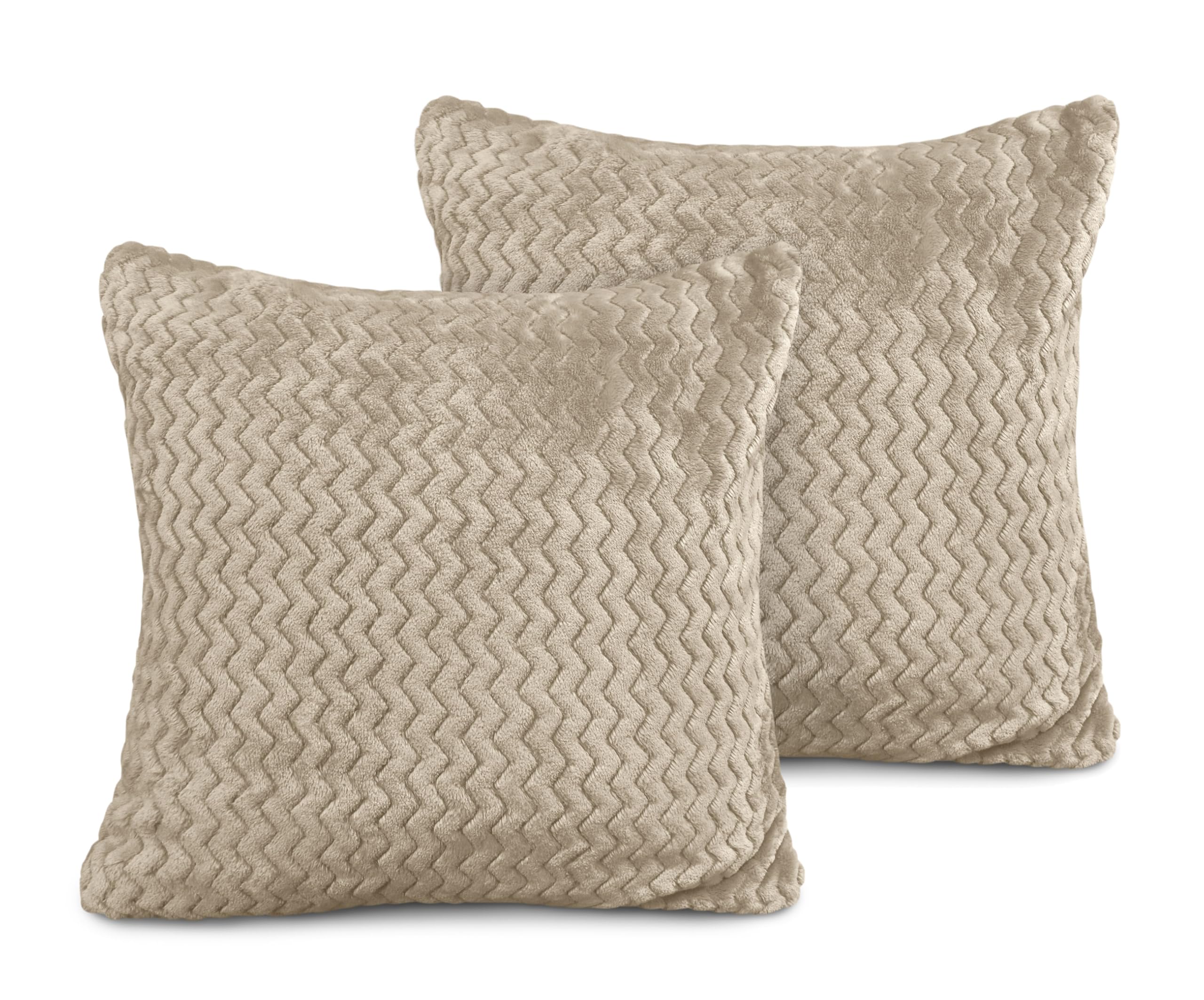 Velosso Pack of 2 Chevron Pattern Cushion Covers with Zip Closing - Soft Polyester Faux Fur Decorative Pillows for Sofa Bed 18x18 with Zip Closing (43x43cms, Latte)