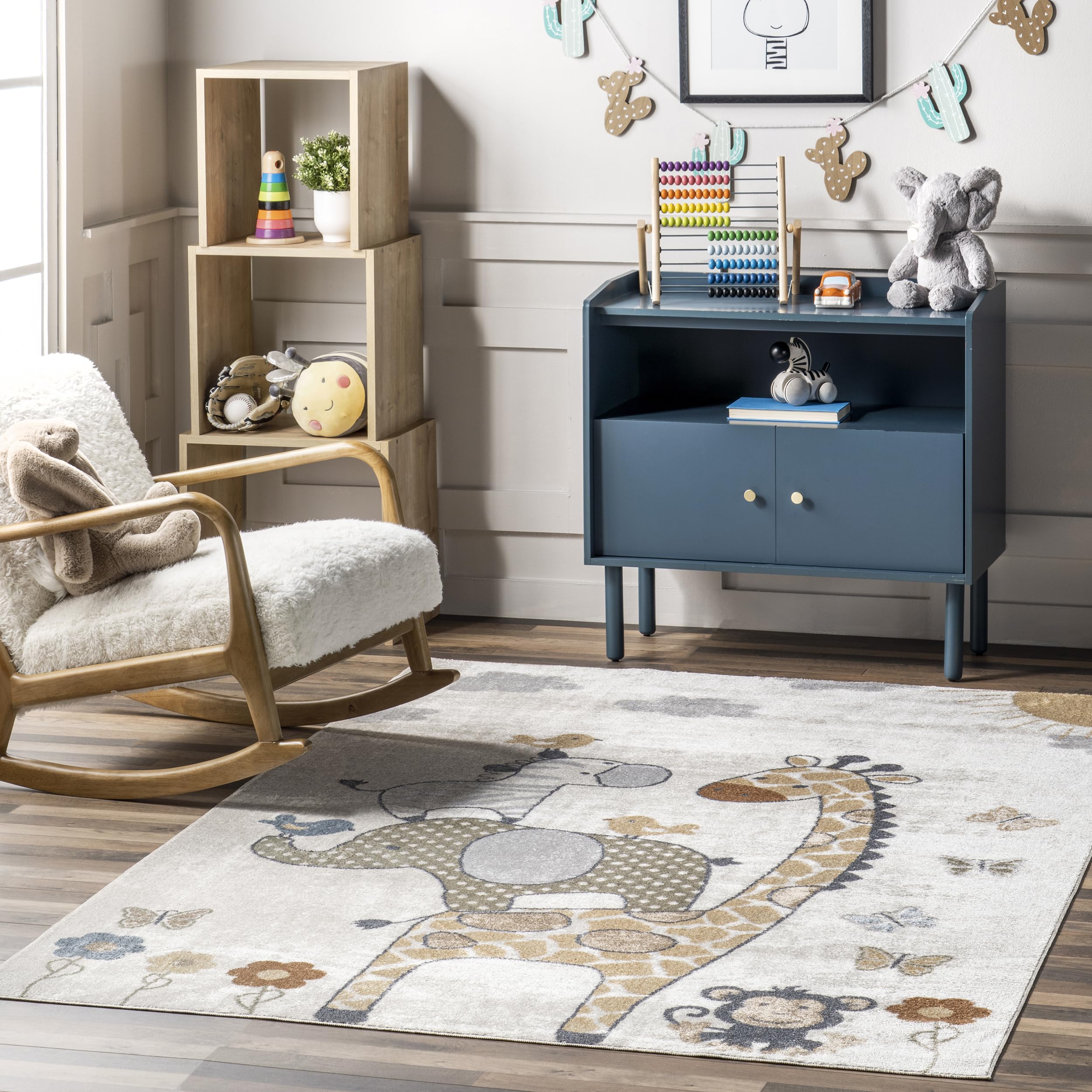 Tapis décoratif lavable nuLOOM Cass Safari 91x152 cm pour chambre enfant