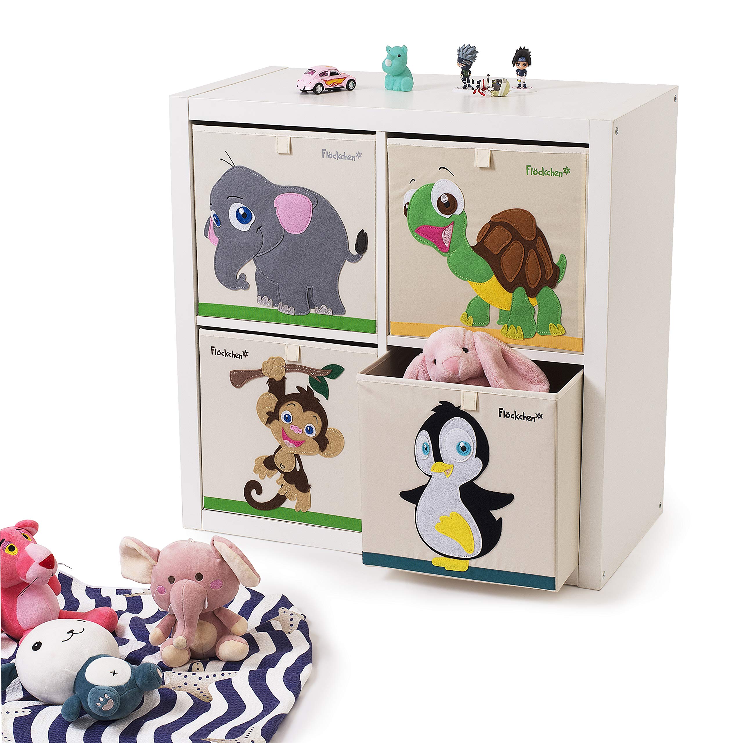 Scatola portaoggetti per bambini, scatola per giocattoli per la cameretta dei bambini, 33 x 33 x 33 cm, adatta allo scaffale Kallax, motivo animali (Emilia der Elefant)