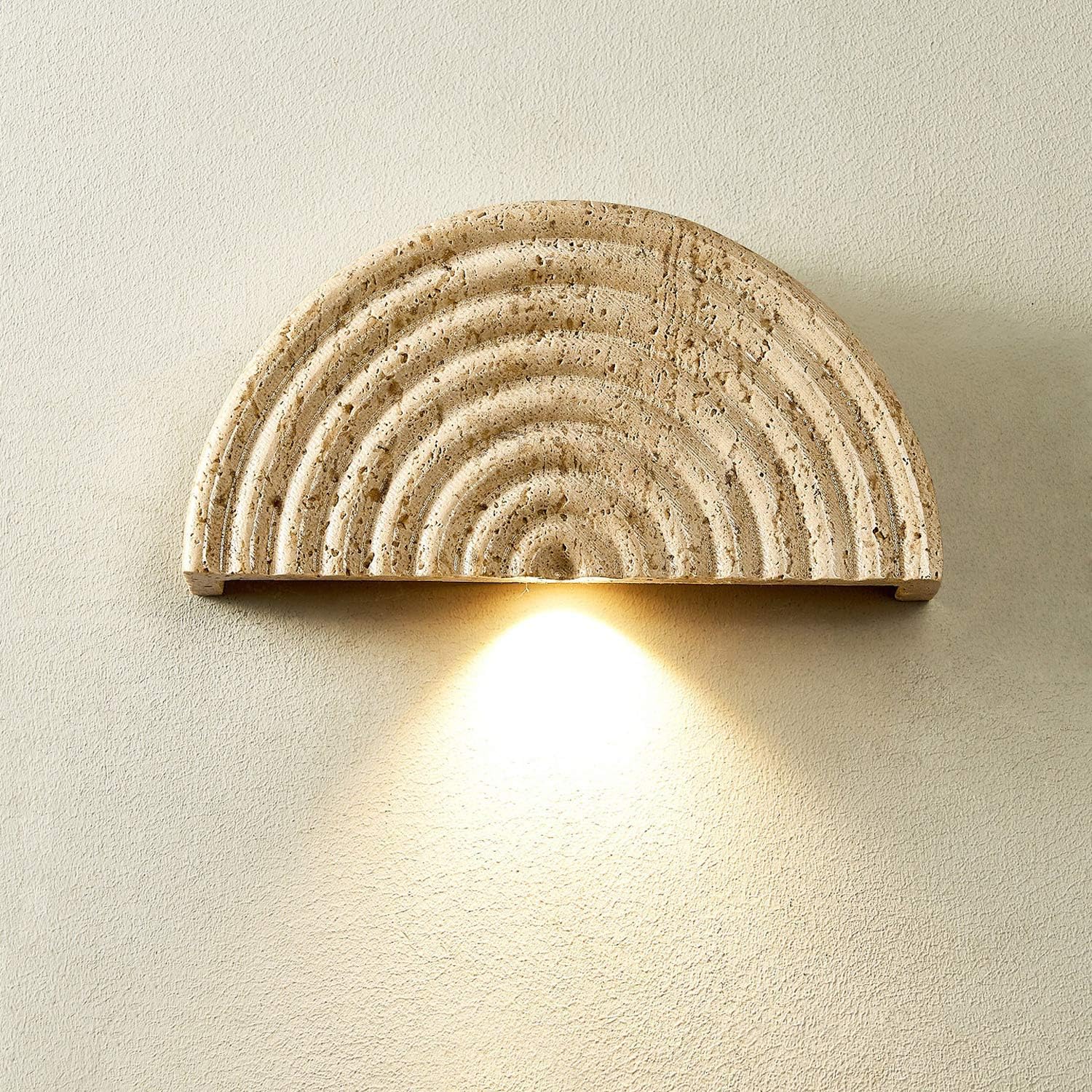 USMJQVZ Wabi-Sabi Natural Travertine Wall Sconce Half Circle Natural Cave Stone Shade Wall Light Wabi-Sabi Art Lighting Fixture Bedroom Hallways Staircases Hotel Bars Cafes