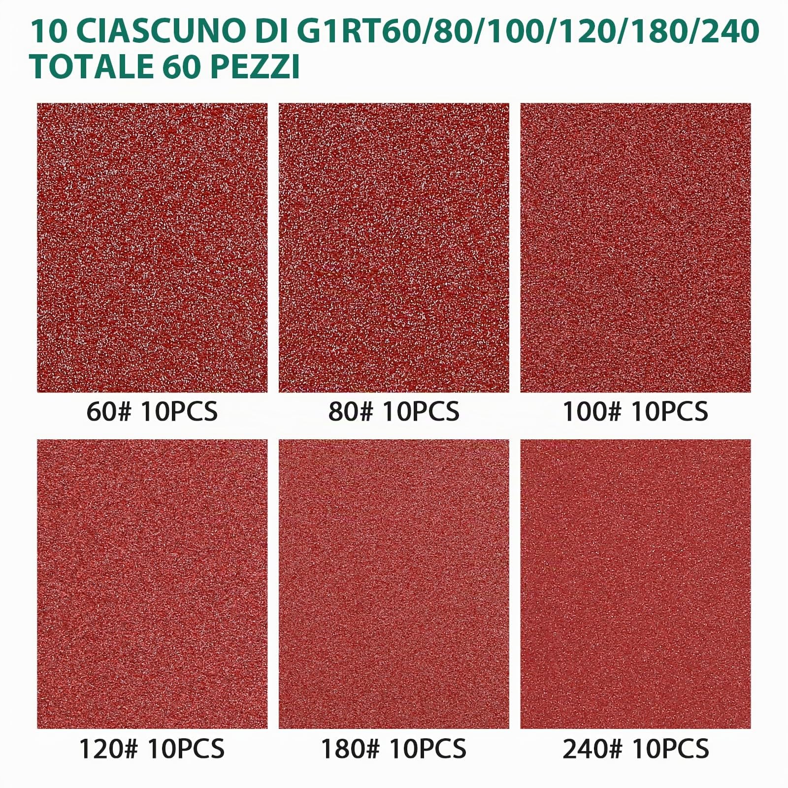HYCHIKA Carta Vetrata per Levigatrice 60 pezzi, Carta Abrasiva ​P60/P80/P100/P120/P180/P240, Compatibile con HYCHIKA 200W Levigatrice (Numero di modello: FL118A)