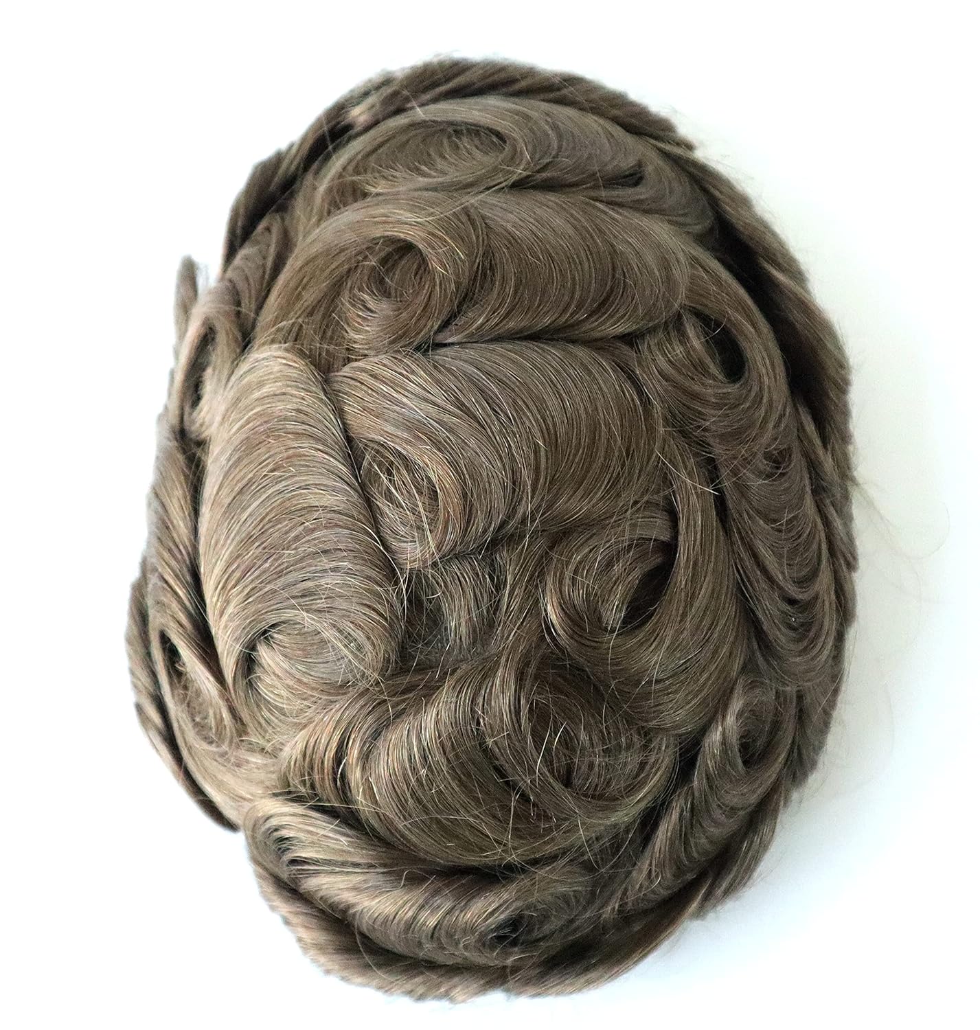 Mens Hair Pieces, Toupee for Men, Human Hair Wigs for Men Natural Hair Replacement System, Poly Skin 0.12mm V-Looped Scalloped Front Natural Hairline Dark Blonde Hair Unit #18