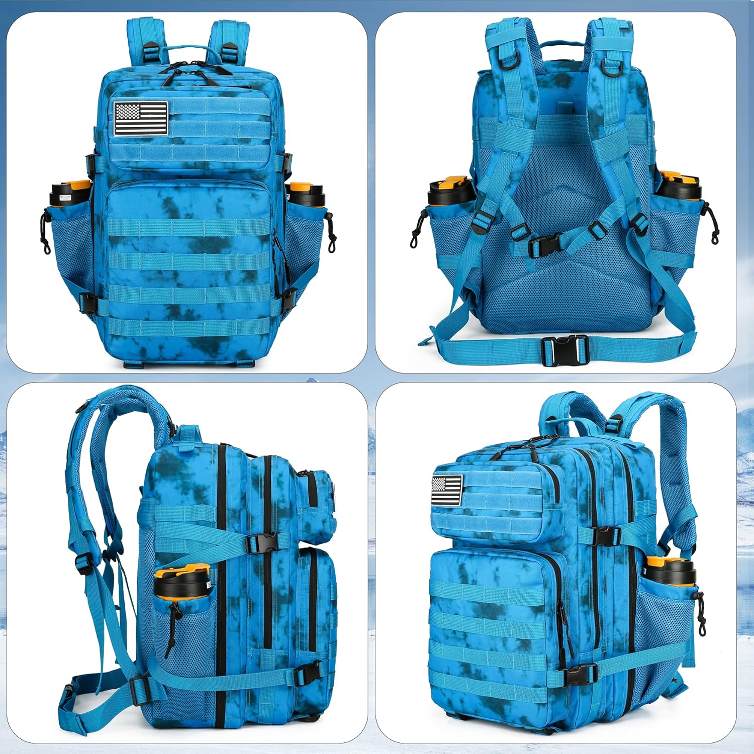 45L Tactical Assault Backpack 3 day assault pack with Molle Waterproof backpack Rucksack for Tactical Backpacks (Blue water pattern) - Image 5