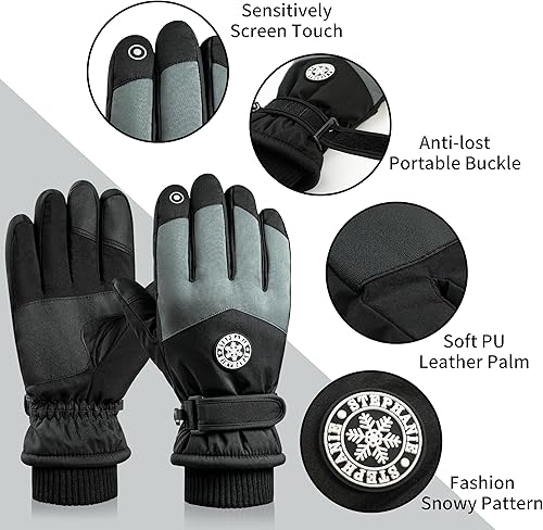 Miniatura 2 de DOFOWORK Guantes de esquí para hombre, guantes de invierno cálidos para hombres y mujeres, guantes impermeables para pantalla táctil, guantes de