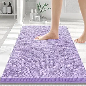 Smiry Luxury Chenille Bathroom Rugs 30x20, Extra Soft and Absorbent Shaggy Bath Mat, Machine Washable, Non-Slip Plush Carpet Runner for Tub, Shower, and Floor, Home Decor Accessories, Purple