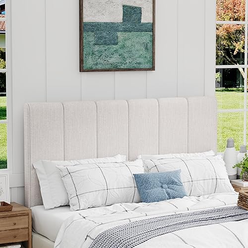 Miniatura 9 de Yongchuang Cabecero tapizado tamaño queen de lino para cama tamaño queen, altura ajustable, panel moderno color Avena Avena,Blanco gris,Blanco