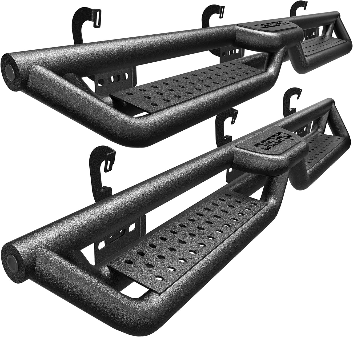 6 Inch Running Boards & Steps Compatible with 2007-2018 Chevrolet Silverado/GMC Sierra 1500 Double/Extended Cab; 2007-2019 2500HD 3500HD, Two-Stair Side Step Rail Nerf Bars, Black Powder Coated