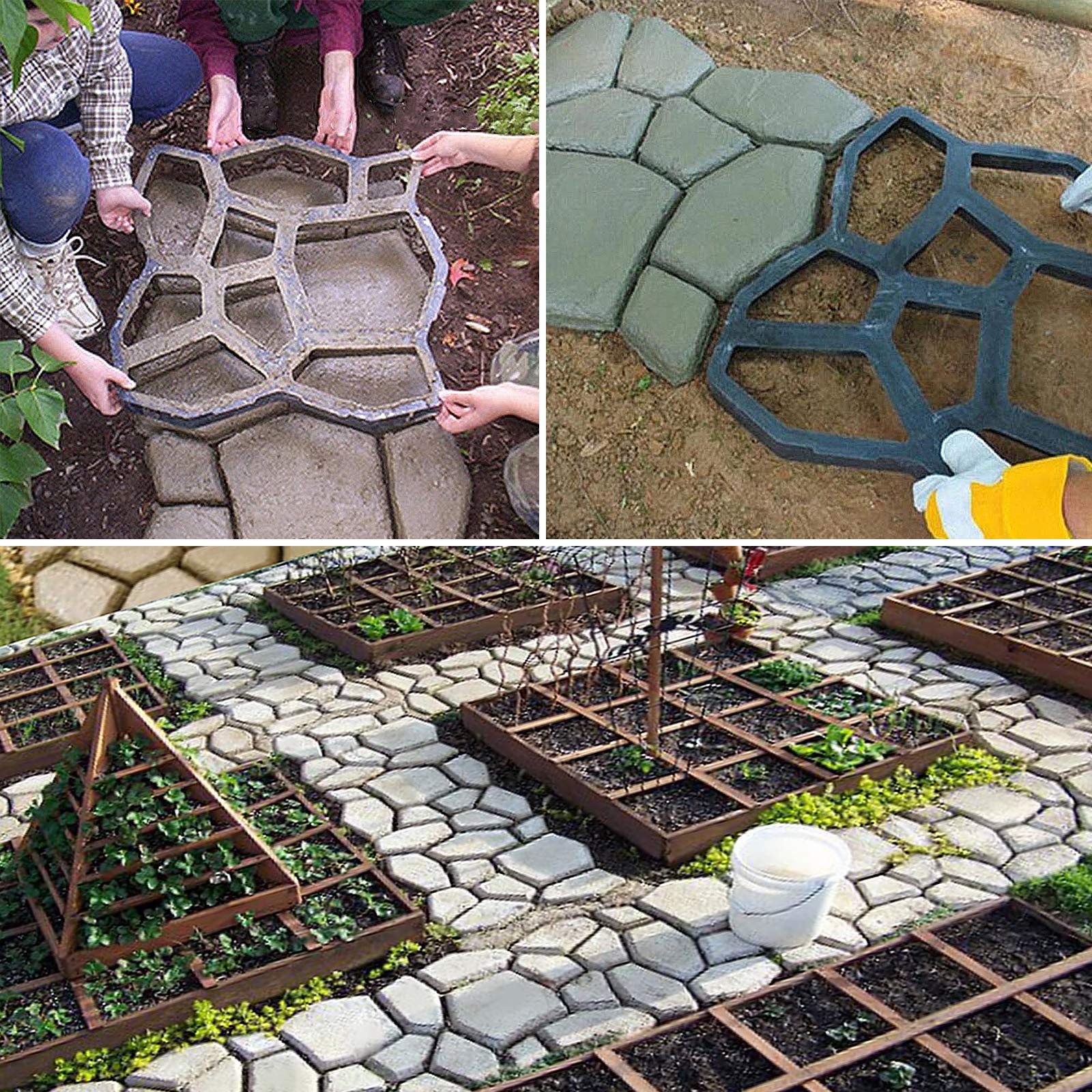 UISEBRT DIY Stampo in Cemento Pavimentazione di Pietra Cemento Forma Casseforme per Vialetti, Giardino, Ferrovie - Nero (2 pezzi)