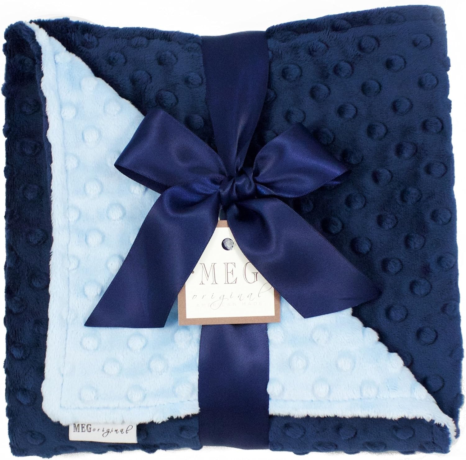 MEG ORIGINAL Navy Blue & Baby Blue Minky Dot Baby Boy Blanket