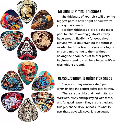 Miniatura 5 de Púas de guitarra, paquete de 24 púas de guitarra de grosor medio, paquete variado de púas para guitarra acústica eléctrica, bajo, ukelele (mixto-11)