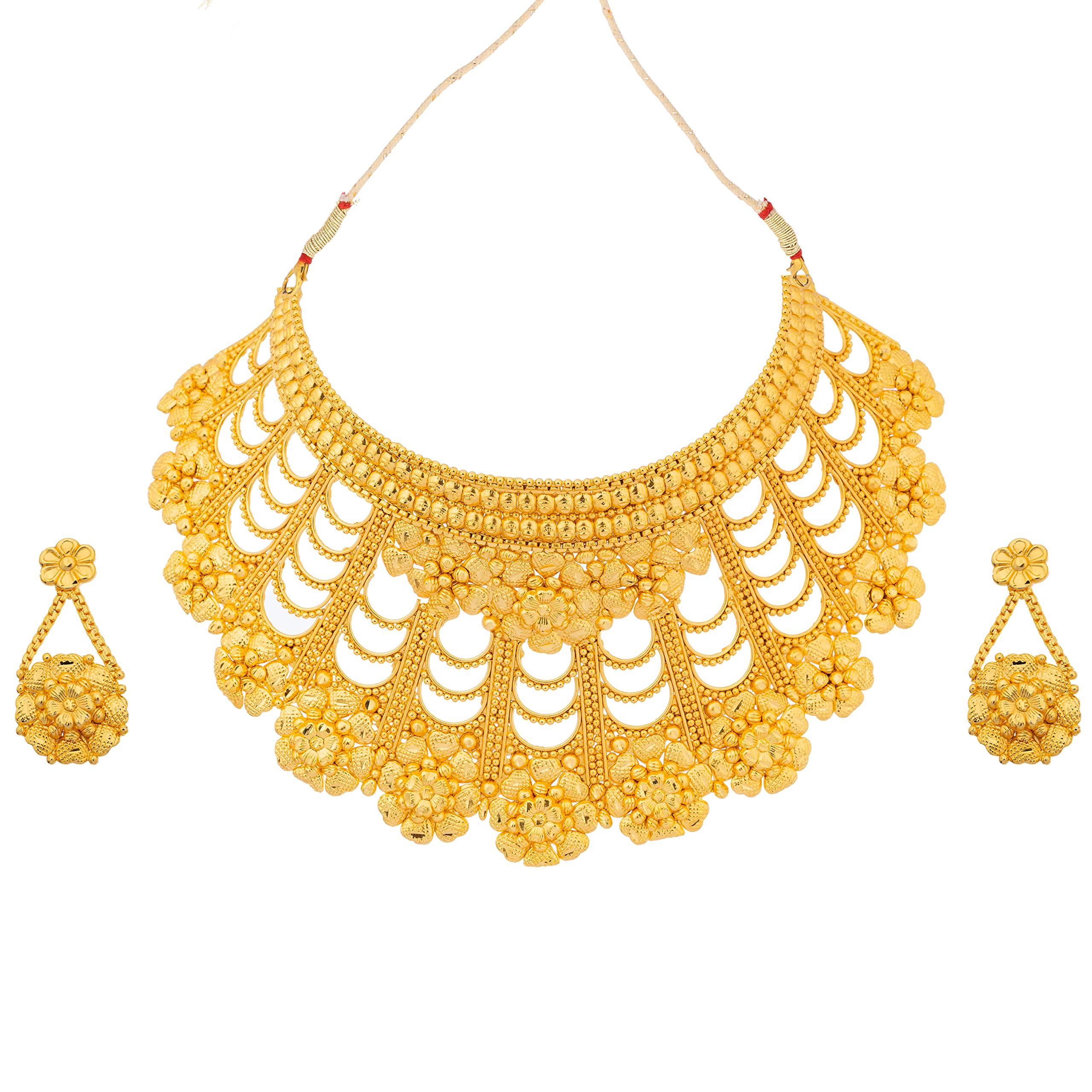 MANIKYA Mankiya 24ct Gold plated Bridal Choker Necklace Set with Earrings For Women and Girls (CHOKER SET 112)