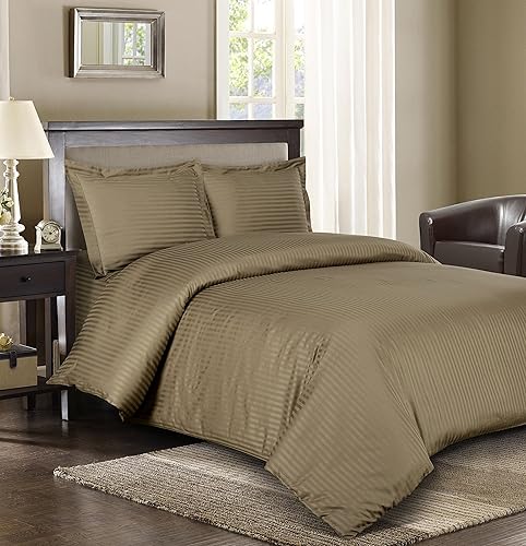 Royal del Hotel california-king Tamaño Taupe de rayas 300-thread-count 3pc duvet-cover-sets y 1pc Siberiano Ganso alternativa Comforter 100 algodón