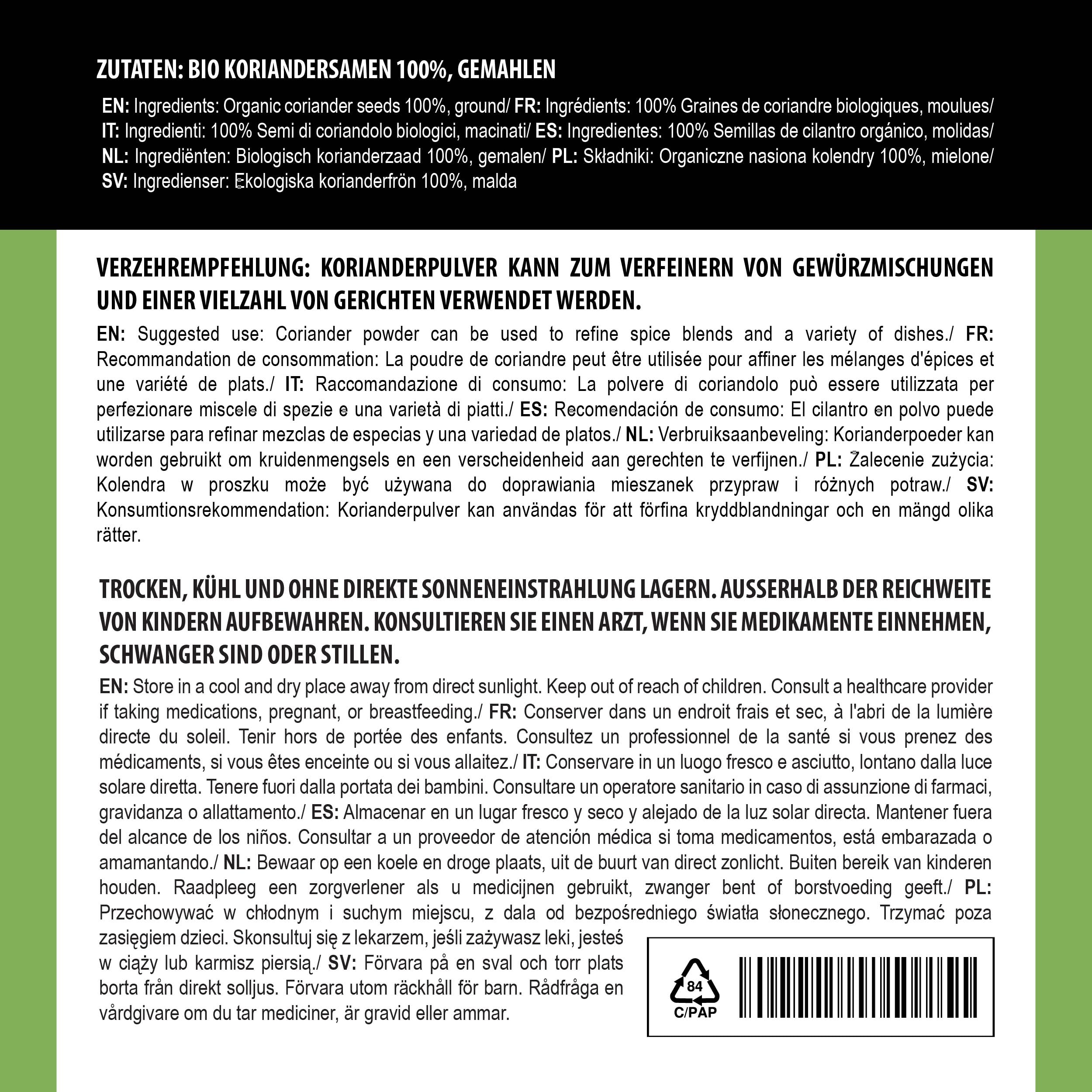 Alpi Nature Coriandre en Poudre BIO 1kg, Poudre de Graines de Coriandre Moulue pour la Cuisine