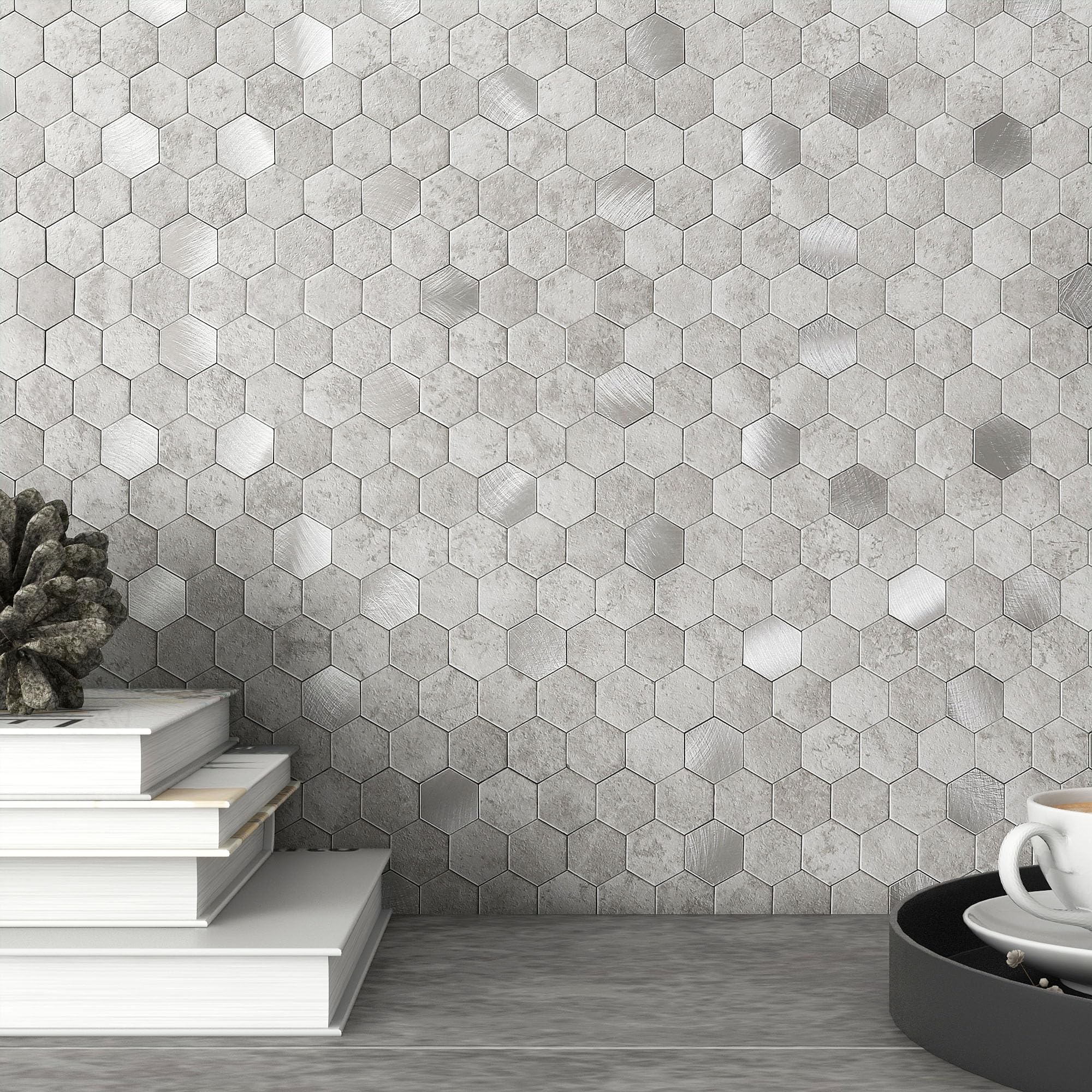 MOFIT Hexagon Peel and Stick Backsplash Tiles Kitchen,Self-Adhesive Metal and Marble Honeycomb Peel and Stick Wall Tiles Sticker Mosaic Heat Resistant