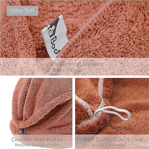 Miniatura 5 de Toalla para el cabello  Turbante de lujo de secado rápido antifrizz  Fibra de carbón absorbente ultra suave y de secado rápido, con botón de cáscara