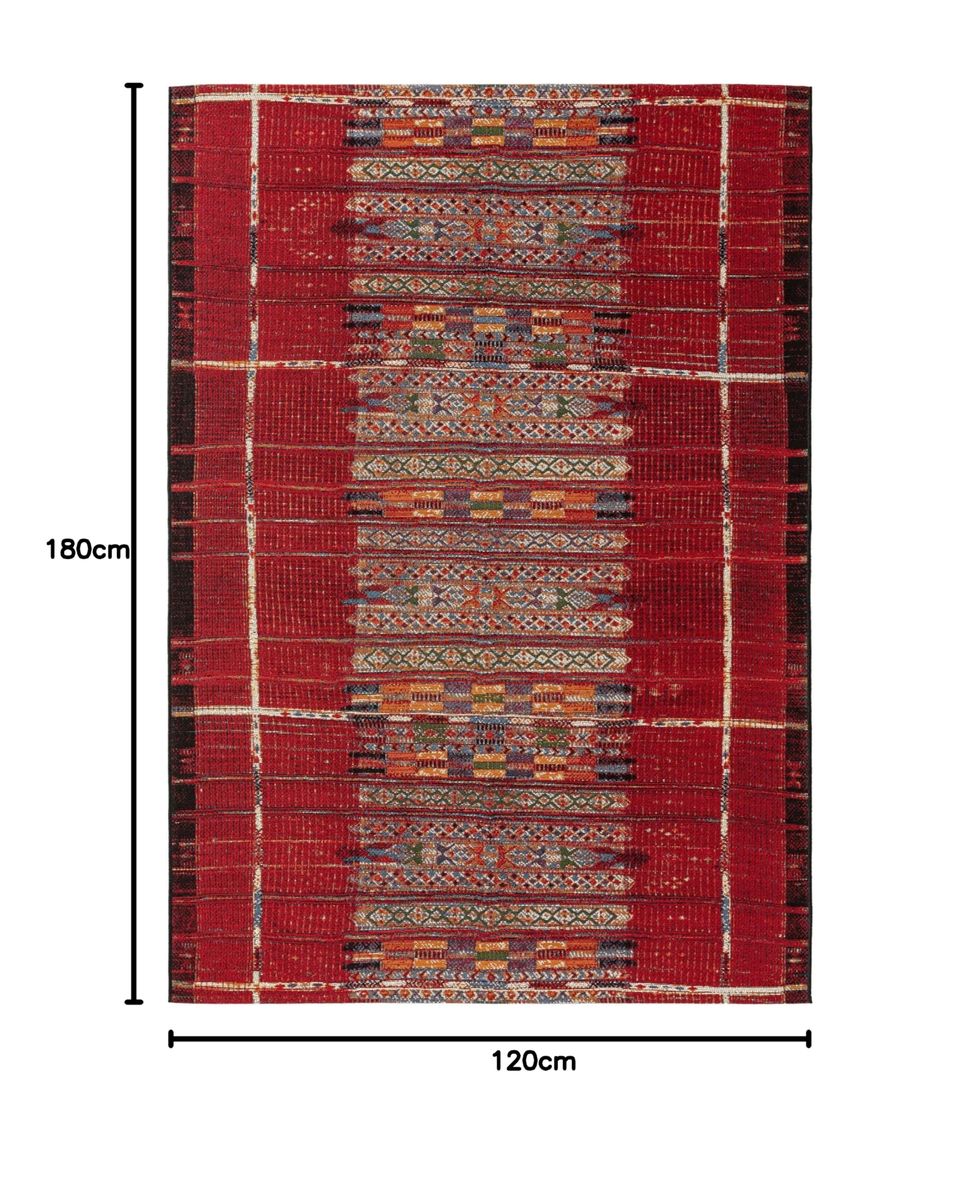 benuta Dywan do wnętrz i na zewnątrz Artis – wielokolorowy/czerwony, 120 x 180 cm, wytrzymały, na balkon, taras, do ogrodu, dywan kuchenny lub do salonu, motyw botaniczny, kwiatowy, shabby chic,