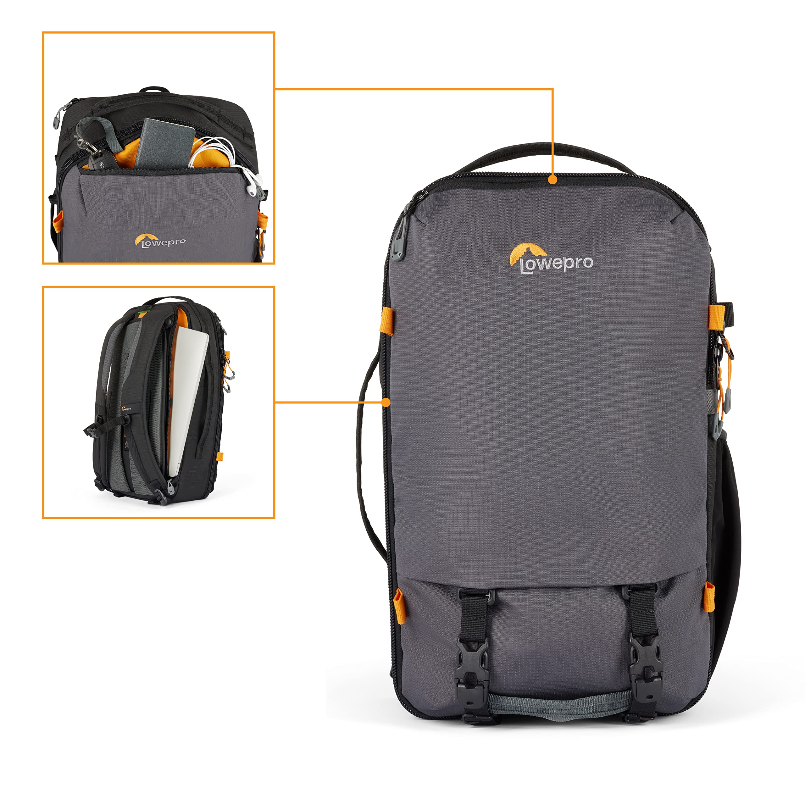 Lowepro Trekker Lite BP 150, Mochila para Cámara, con Inserto Extraíble, con Sistema de Correas para Accesorios, Negro, para Cámara Sin Espejo, Compatible con Sony Alpha 6000, Gris