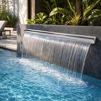 Stainless Steel Pool Fountain Waterfall Sheer Descent, 59 Inches Spillway for Swimming Pool, Outdoor Garden Pond, Patio & Backyard Water Feature Decoration59"