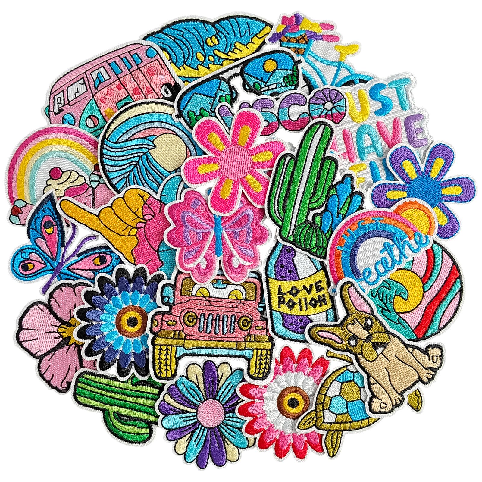 Photo 1 of TACVEL 25Pcs Iron on Vintage Patches Assorted Styles Retro Aesthetics Embroidered Patches, Sew on/Iron on Patches for Clothes Dress Pants Hats Jeans, Applique DIY Accessory