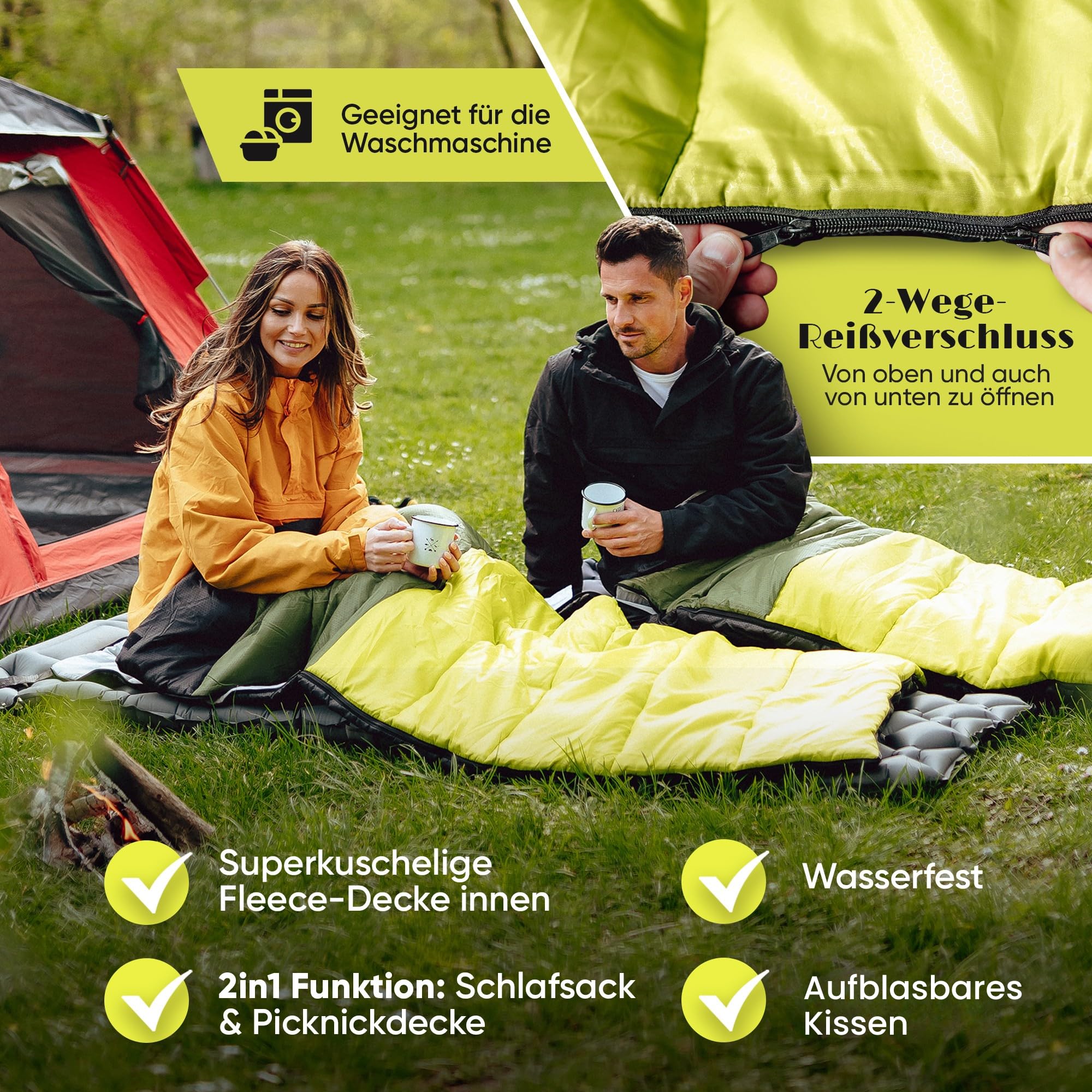 SKINWALKER Schlafsack Winter Outdoor bis −15°C mit Abnehmbarer Fleecedecke | Winterschlafsack für Erwachsene | 3–4 Jahreszeiten Sleeping Bag & Deckenschlafsack Sommer & Winter