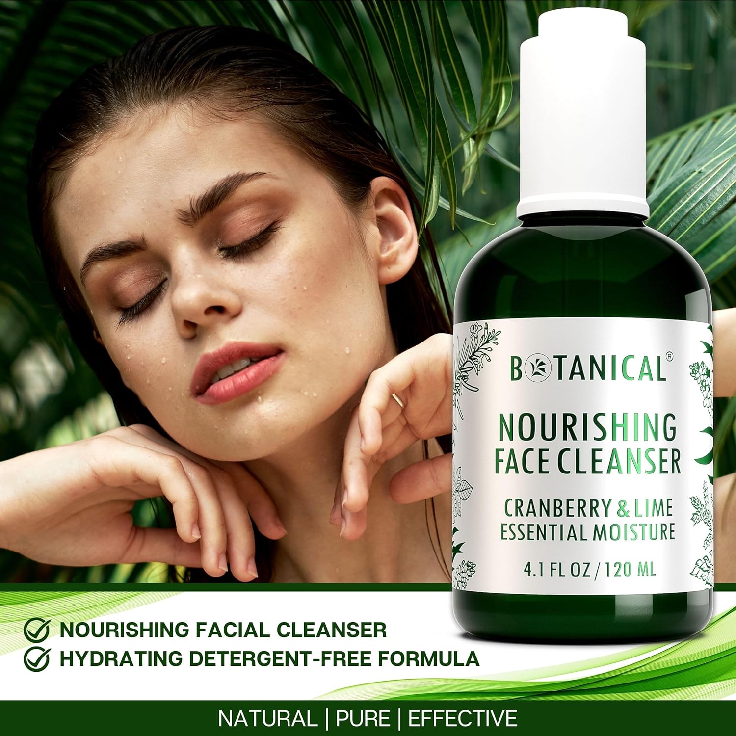 Botanical Nourishing Face Cleanser | Complexion Brightening Cranberry & Lime | Organic, Pure, Natural Skincare (4.1 fl oz | 120 ml)