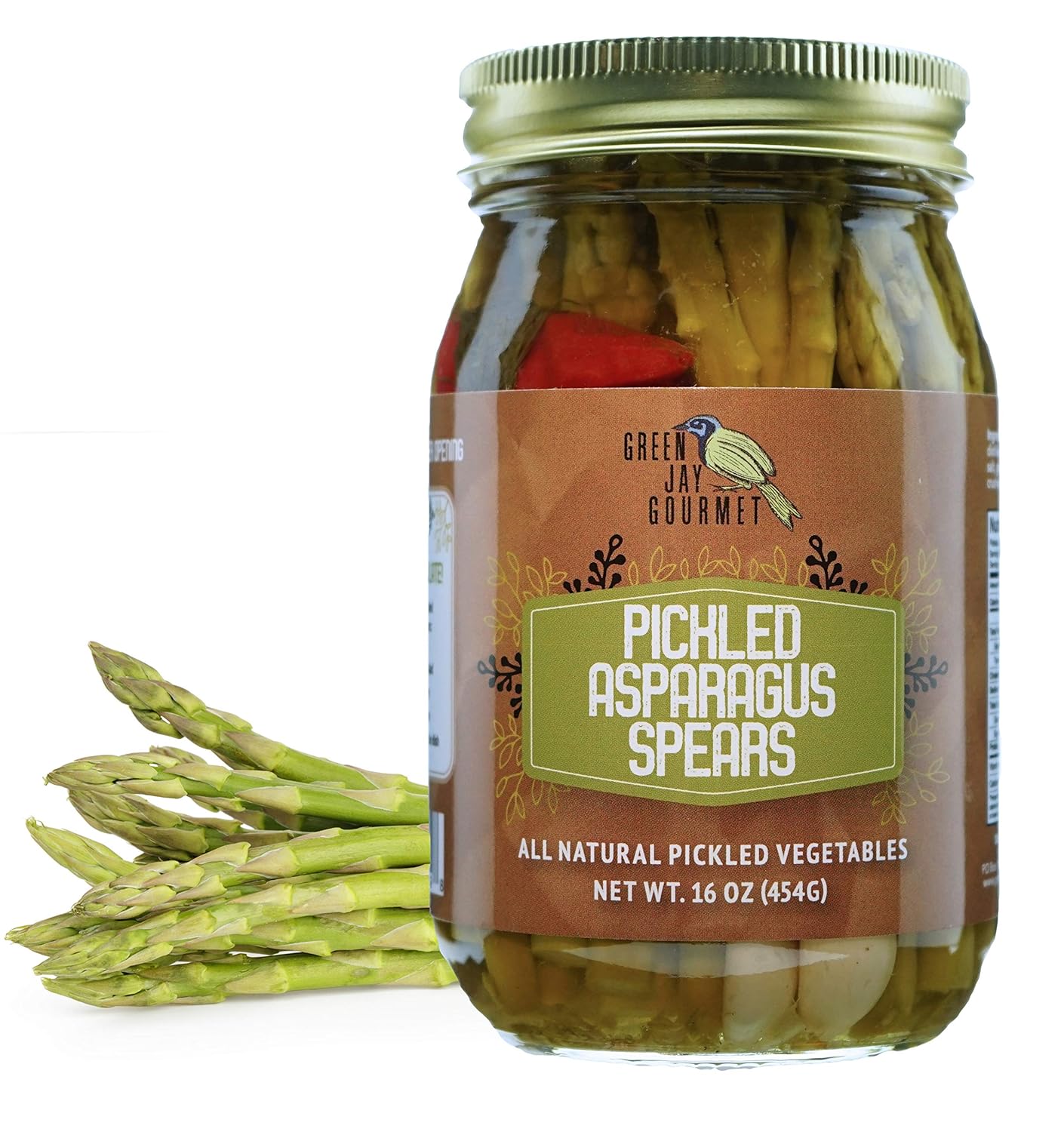 Green Jay Gourmet Pickled Asparagus Spears in a Jar – Fresh Hand Jarred Vegetables for Cooking & Pantry – Home Grown Pre-Prepared Pickled Asparagus Spears – Simple Natural Ingredients -16 Ounce Jar