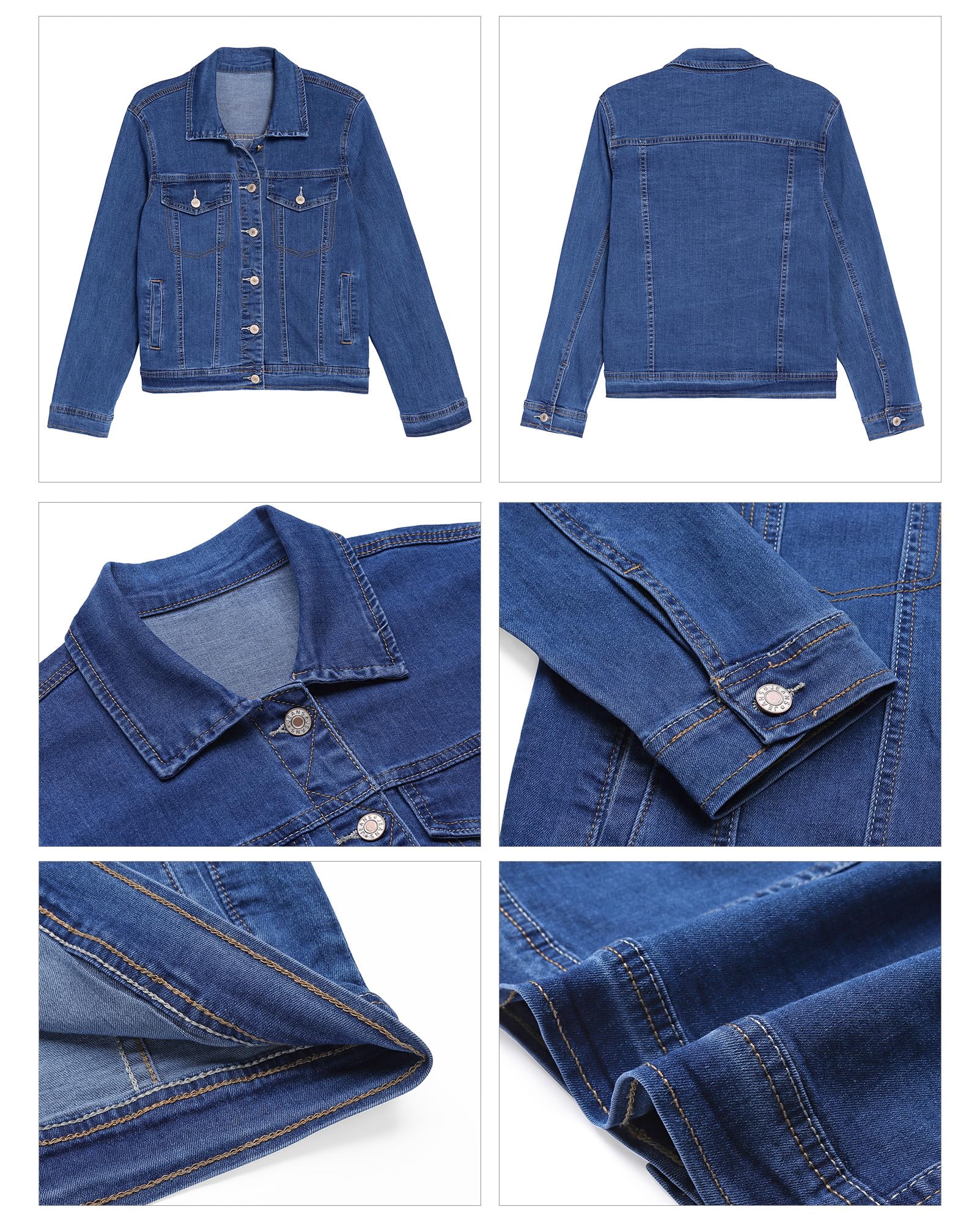 Vetinee Vestes en jean pour femme avec boutons et boutons