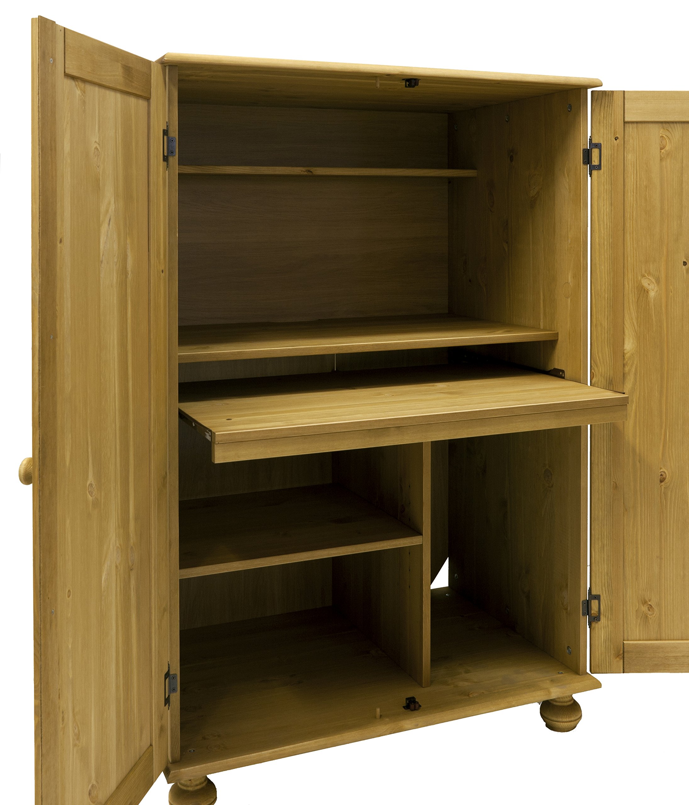 clever-moebel PC-Schrank aus Kiefernholz mit Aufsatz - gelaugt, Computerschrank Büro