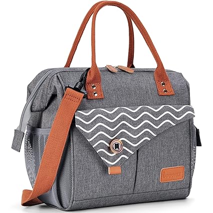 COOSKY Lunch Bag for Women, Insulated Lunch Box for Adult Men Teen Girls Boys, Large Cooler Bag with Strap, Leakproof Reusable Stylish Thermal Bento Tote for Work School Outdoor BBQ Car Picnic, Grey