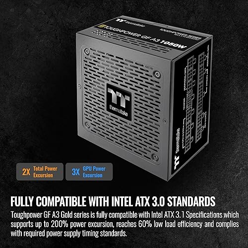 Vista 3 de Thermaltake Toughpower GF A3 1050W, Conectores True 600W 12VHPWR en la fuente de alimentación y serie NVIDIA RTX 40, ATX 3.0/PCI-E 5.0, 80+ Gold