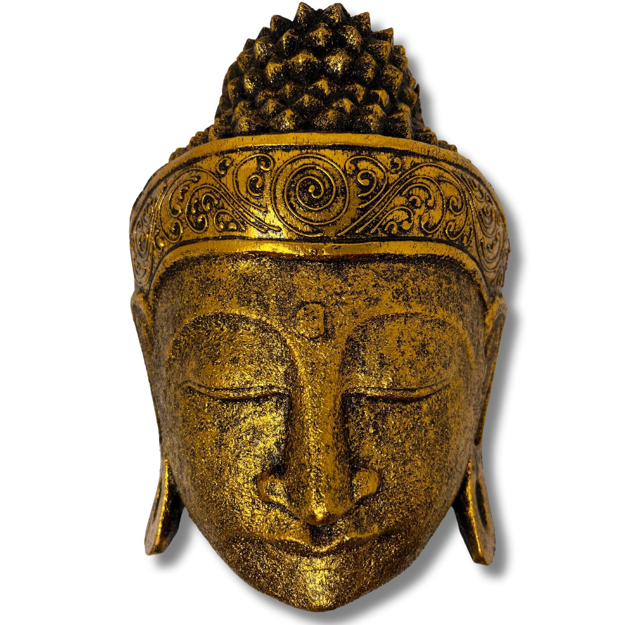 Decorazione da parete Buddha maschera testa statua oro nero legno accessorio per la casa 30 cm