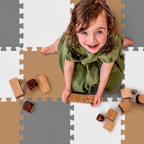 Miniatura 6 de 36 tapetes de juego para bebé para piso, azulejos de espuma para niños con entrelazado, alfombra de rompecabezas de espuma cuadrada para sala de