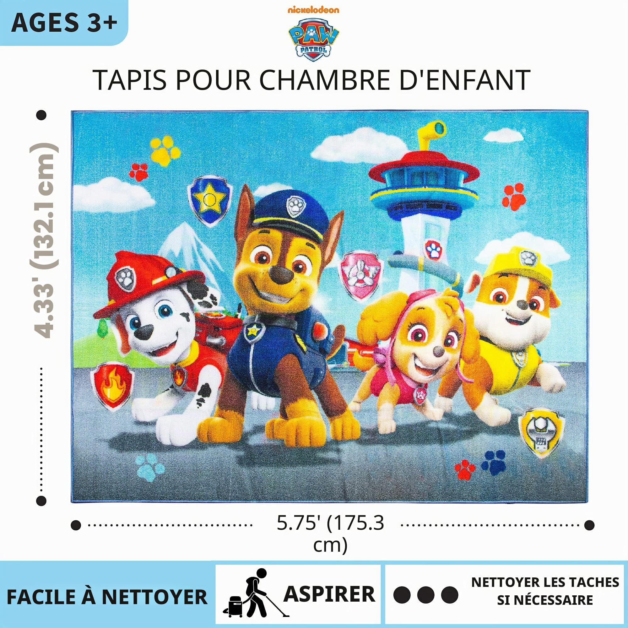 Franco Tapis antidérapant pour Chambre d'enfant Motif Pat' Patrouille 175,3 x 132,1 cm