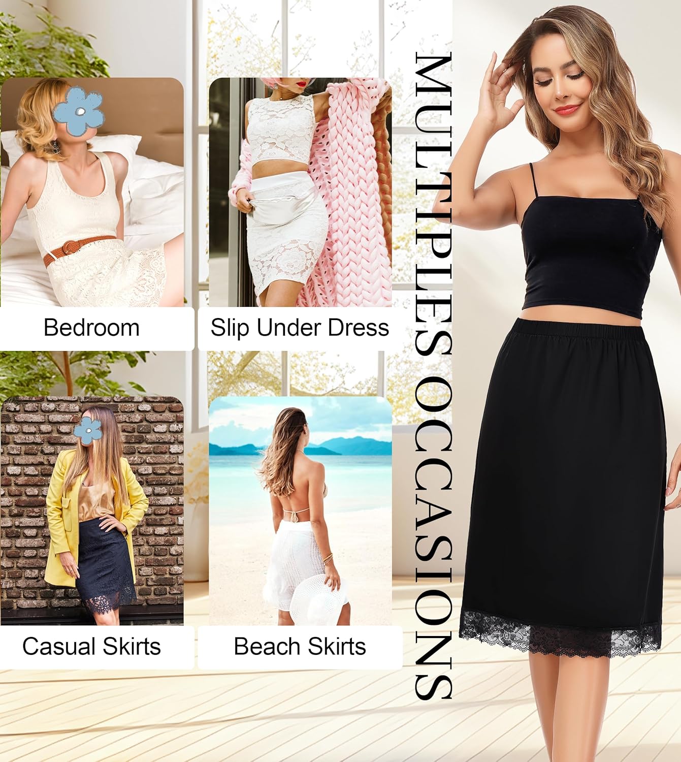 Lovasy 2 Pieces Half Slips for Women Long Underskirt Anti Static Satin Under Skirt with Lace Trim Slip for Skirts Dress S-3XL - Image 5