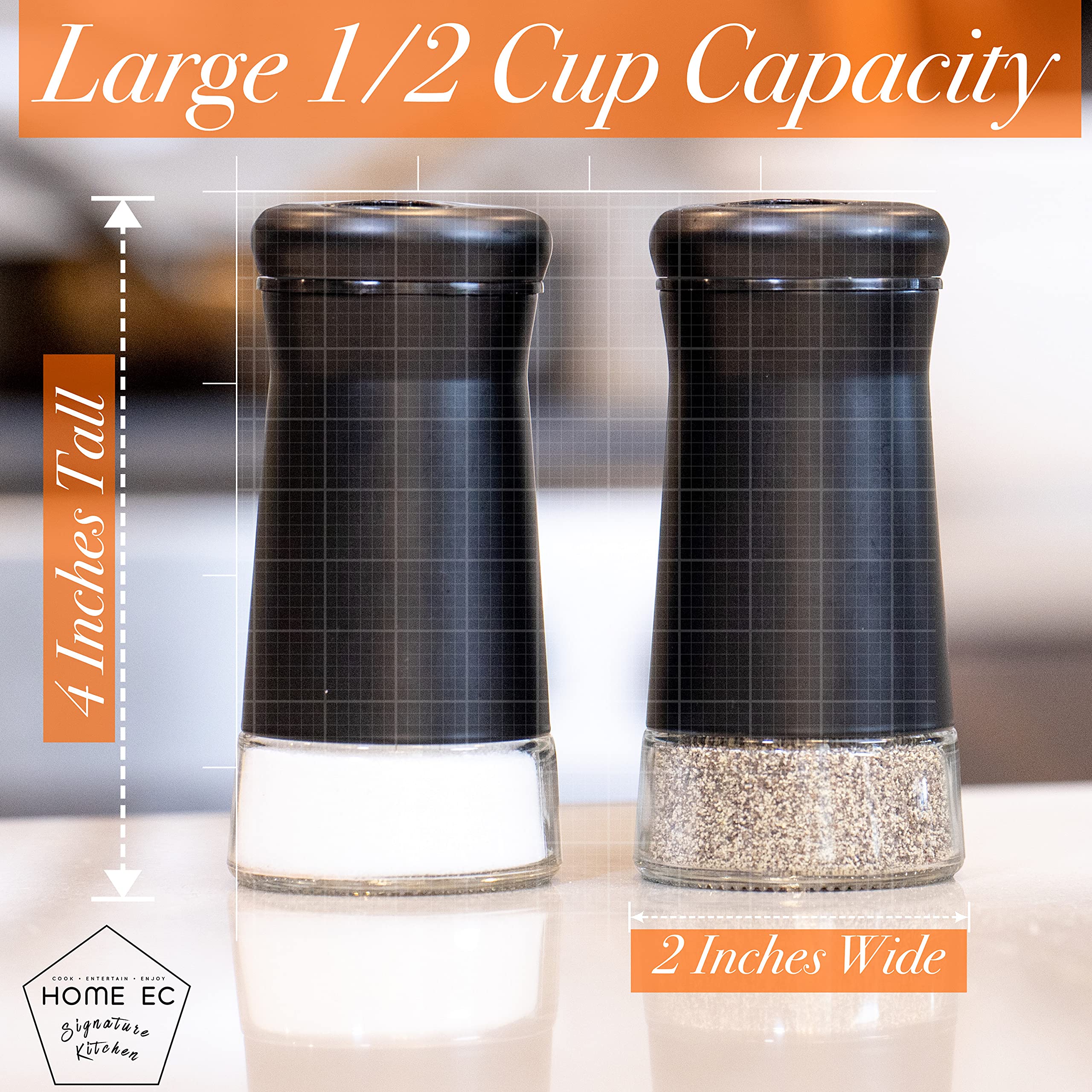 HOME EC Glass Salt and Pepper Shakers Set with Adjustable Pour Holes