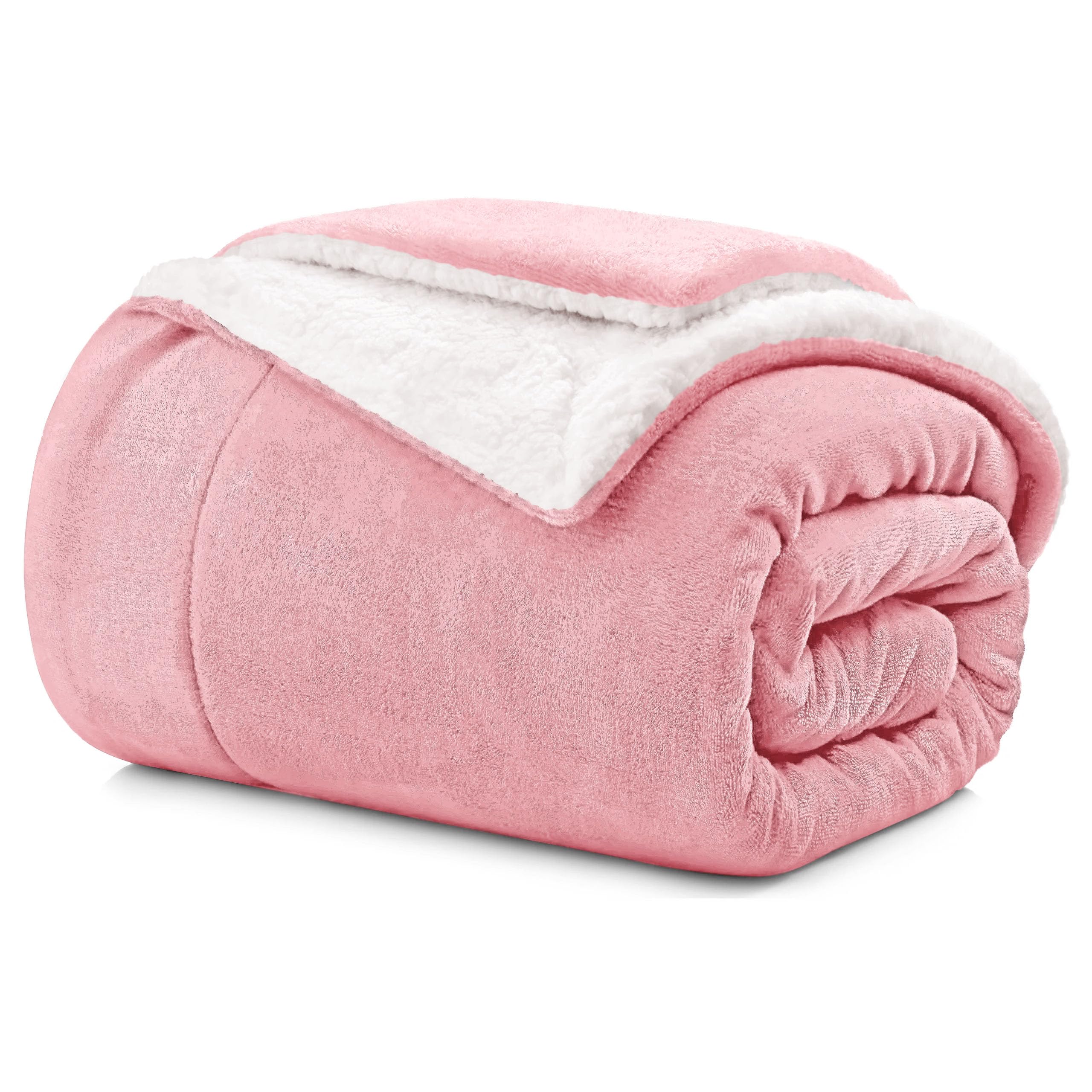 Aspire Homeware Pink Sherpa Fleece Throw Blanket Fluffy Thick Blanket For Beds Single Size Reversible Microfibre Sofa Throws (, (130 X 150 Cm))