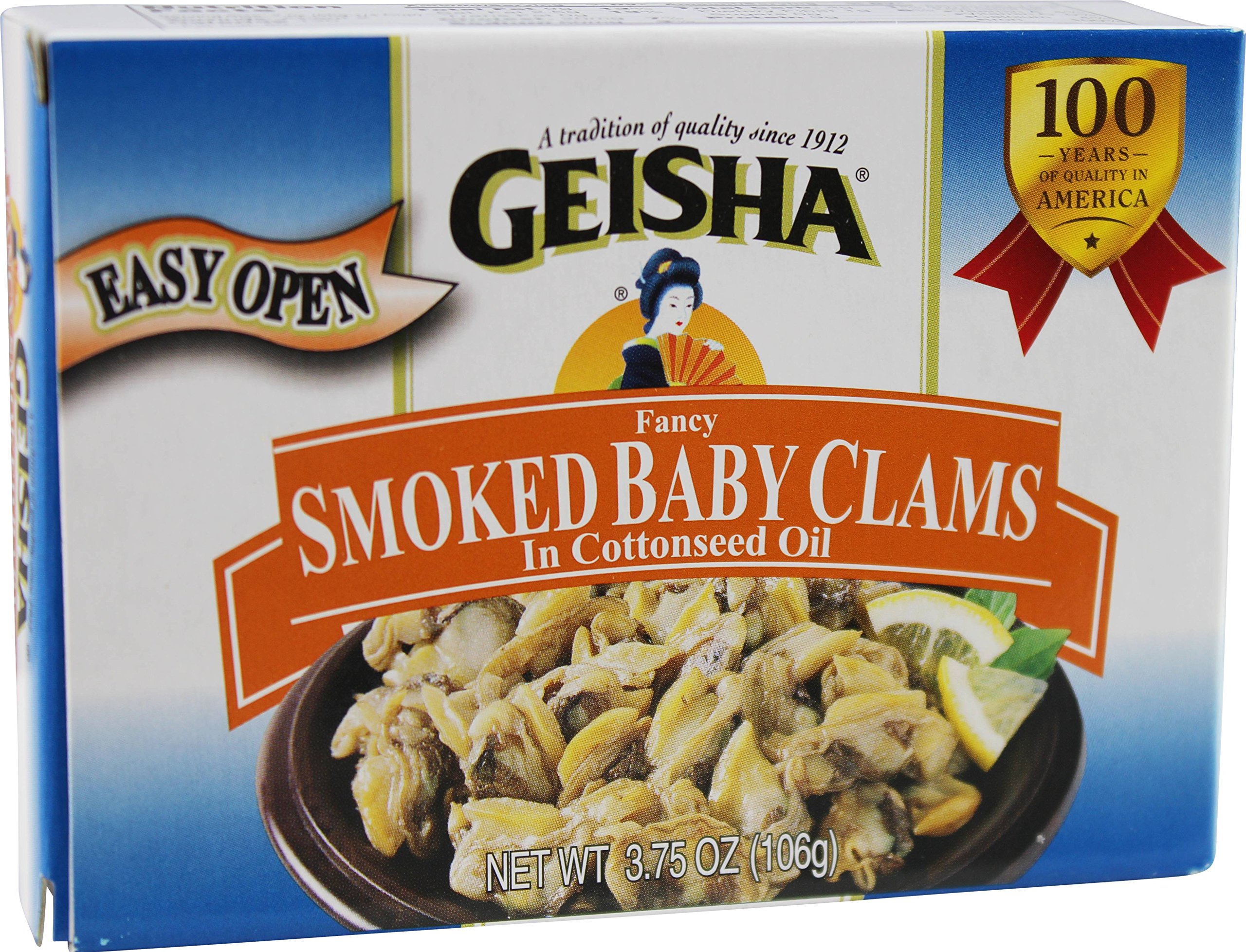 Smoked Baby Clams in Oil, Wild Caught (Pack of 3), 3.75 oz Tin - Geisha