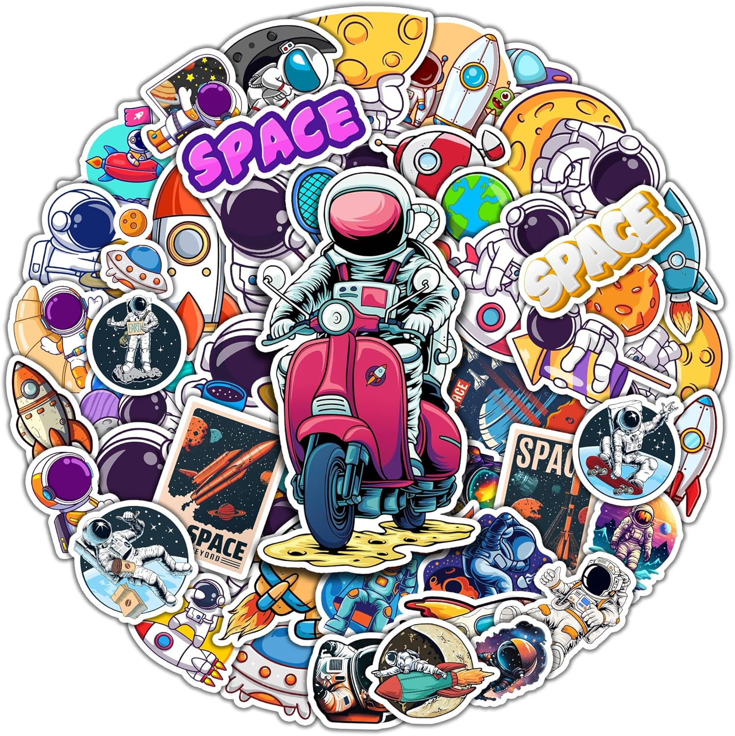 Amazon.com: BIGZORO 50 PCS Astronaut Stickers Pack Moon Rocket Ship ...